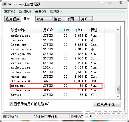 win7系统中smss.exe是什么进程?