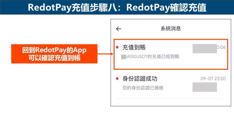 RedotPay充值步骤八：RedotPay确认充值