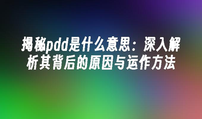 揭秘pdd是什么意思：深入解析其背后的原因与运作方法