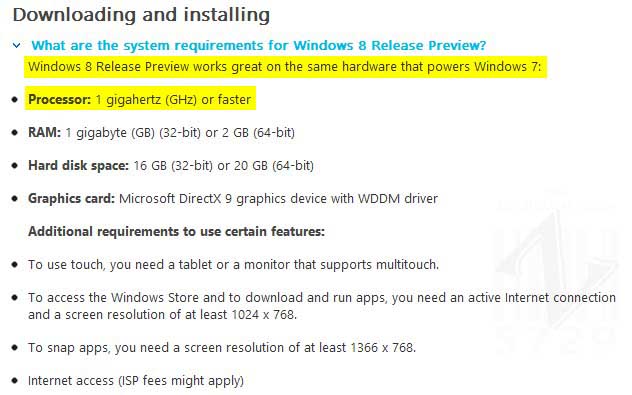 Win8 RP安装最低CPU配置要求是什么
