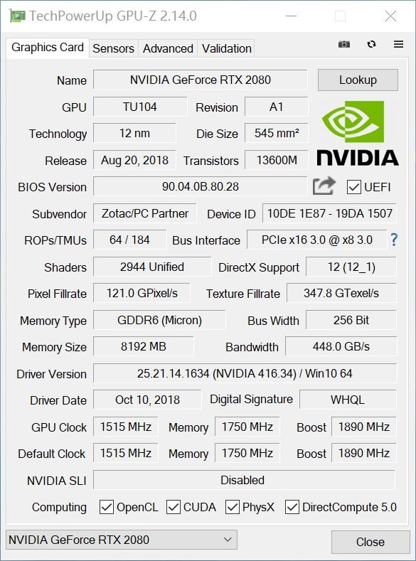 索泰RTX2080玩家力量至尊PGF OC12