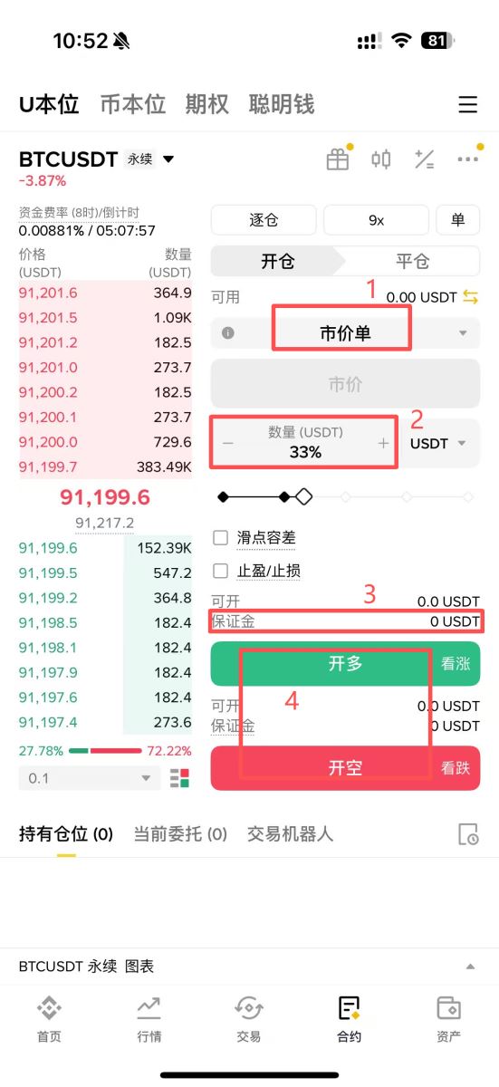 币安进行永续合约的做多和做空