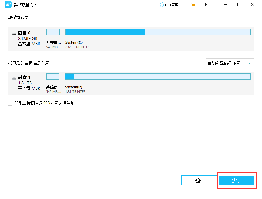 单击执行开始克隆过程